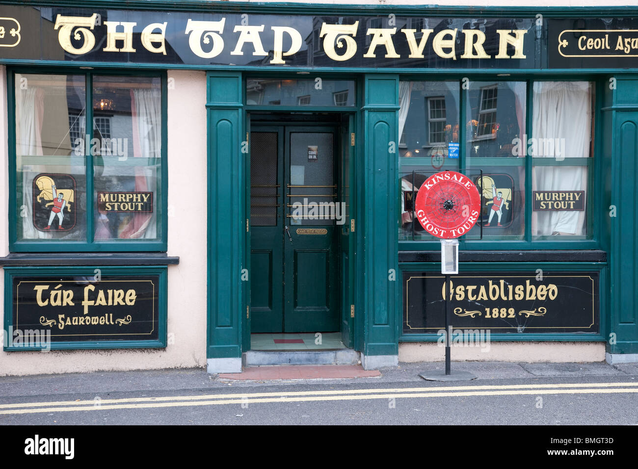 Old Irish pub, The Tap Tavern with Ghost Tours sign, Kinsale Co. Cork Stock Photo