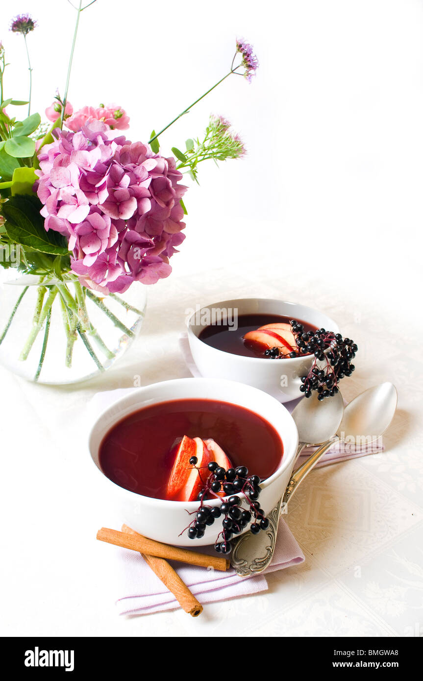 Elderberry soup with apple pieces Stock Photo Alamy