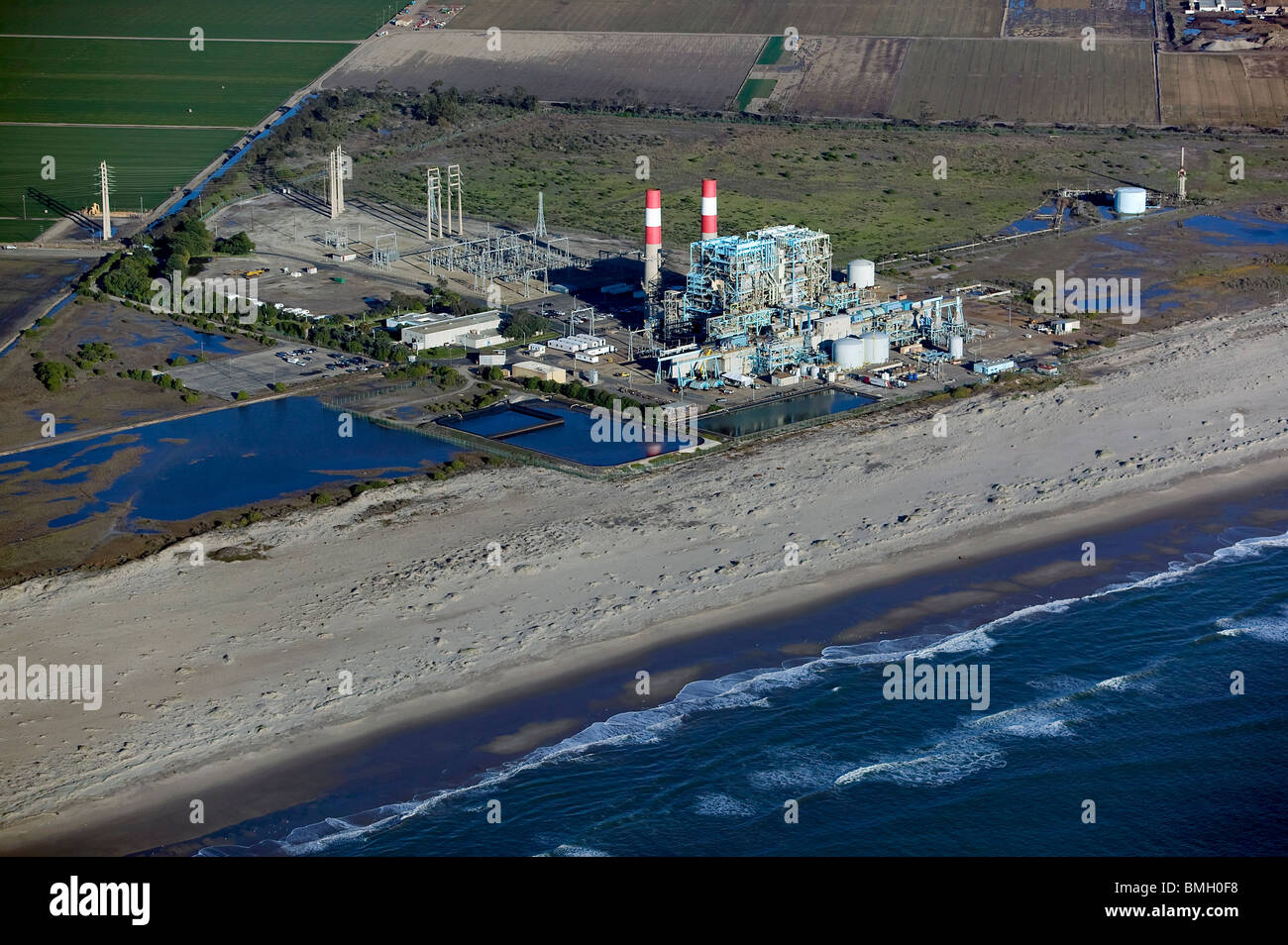aerial view above Ormand Beach Power Plant natural gas fired electrical generating station Oxnard California Stock Photo
