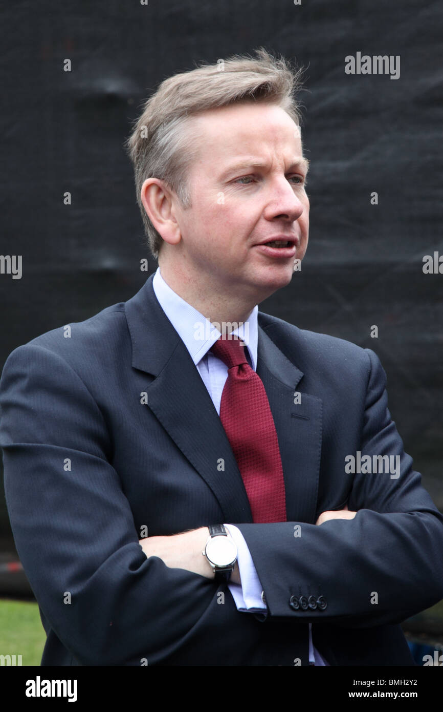 Conservative MP for Surrey Heath and Secretary of State for Education, Michael Gove on College Green, Westminster, London. Stock Photo