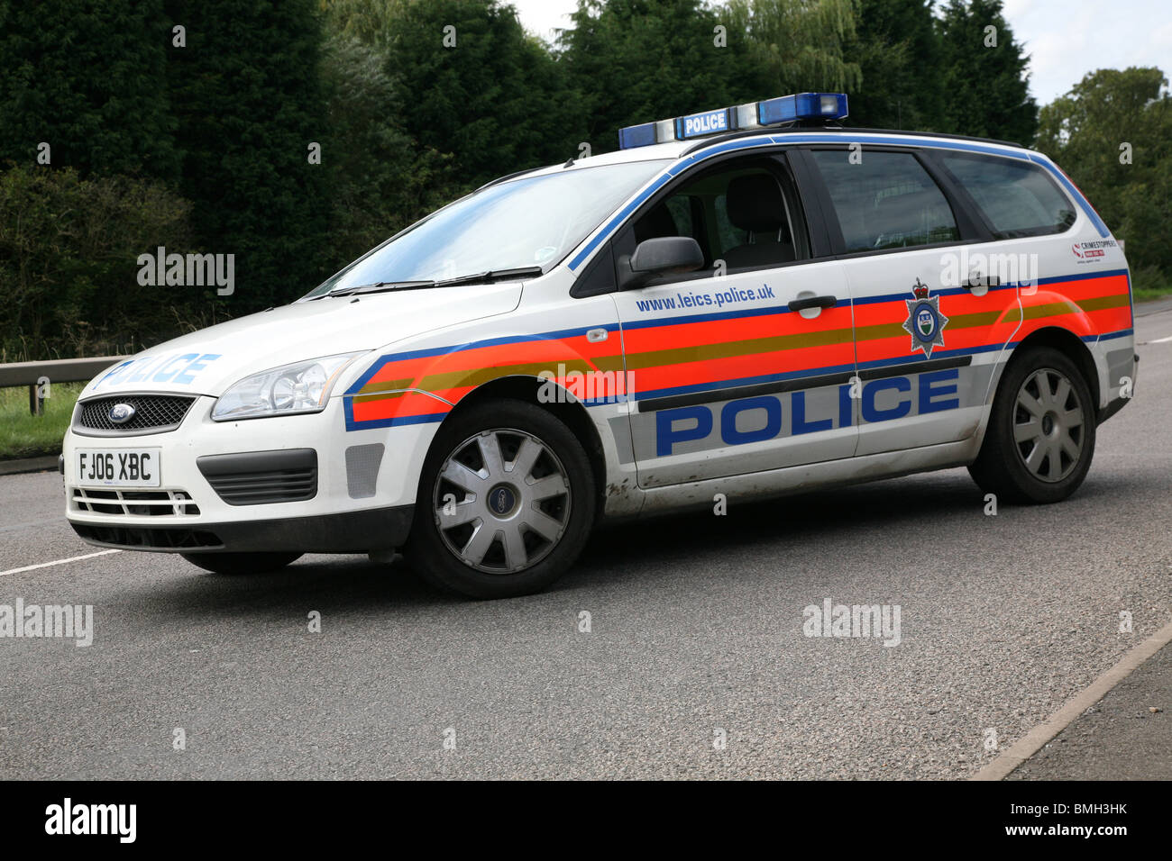 a leicestershire police car at a roadblock Stock Photo