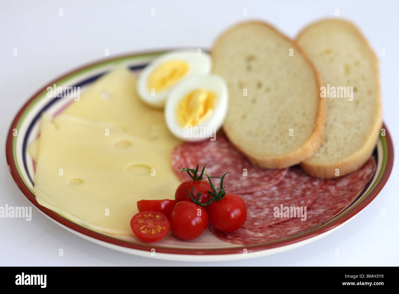 Salami with Cheese and Boiled Egg Stock Photo Alamy