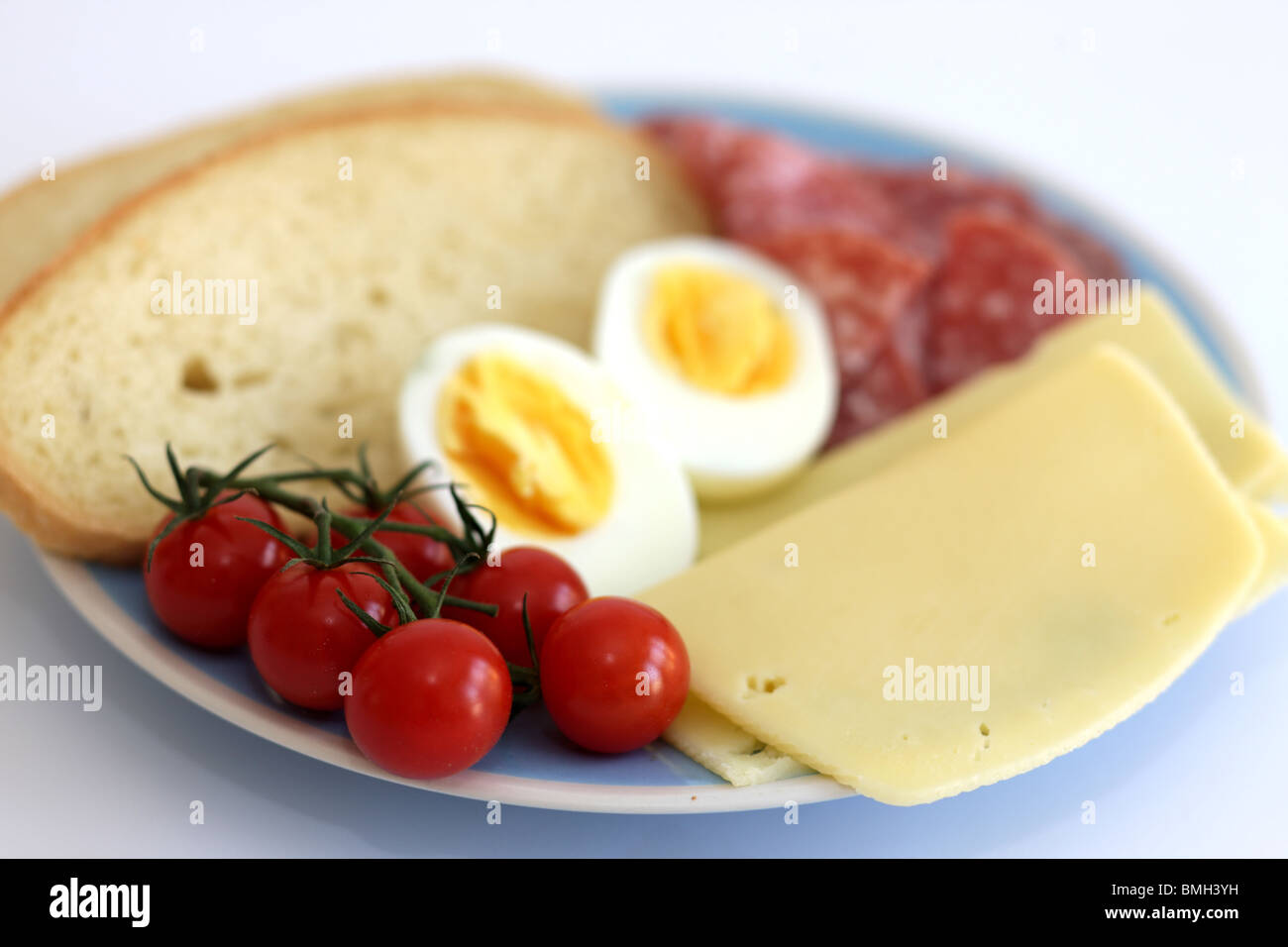 Salami with Cheese and Boiled Egg Stock Photo Alamy