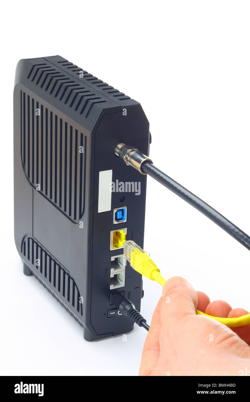 Cable telephone modem with connectors Stock Photo