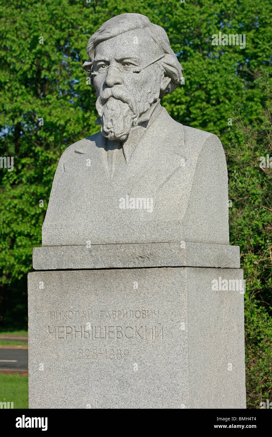 Statue of the Russian revolutionary democrat Nikolay Gavrilovich Chernyshevsky (1828-1889) at the Lomonosov Moscow State University in Moscow, Russia Stock Photo