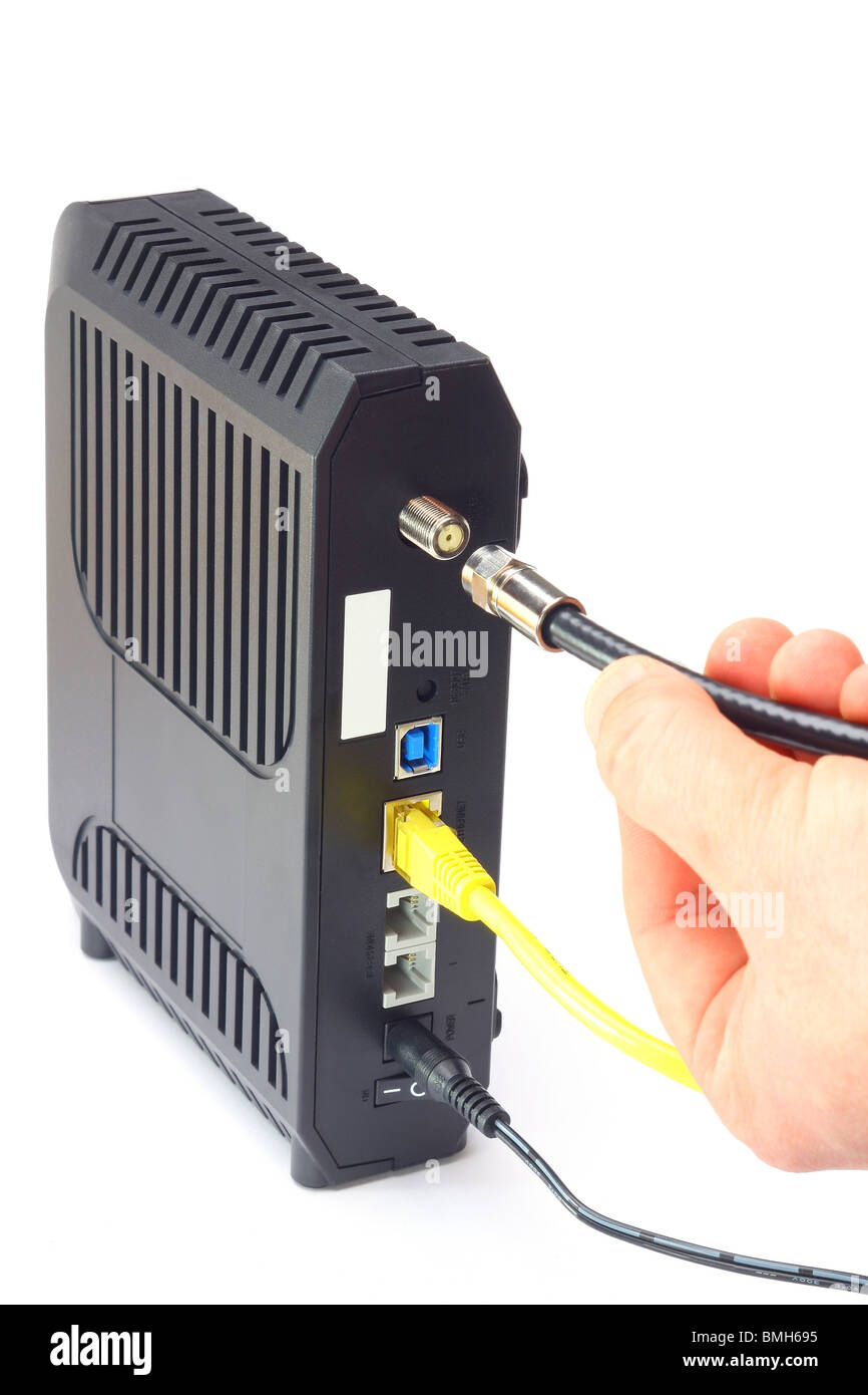 Cable telephone modem with connectors Stock Photo - Alamy