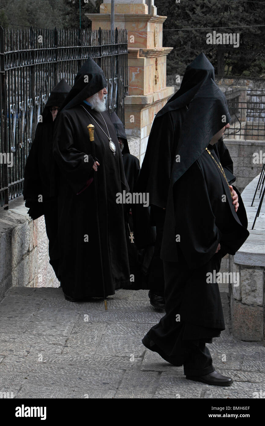 Israel,Jerusalem,Mary's Tomb,Armenian church,Armenian priests Stock Photo