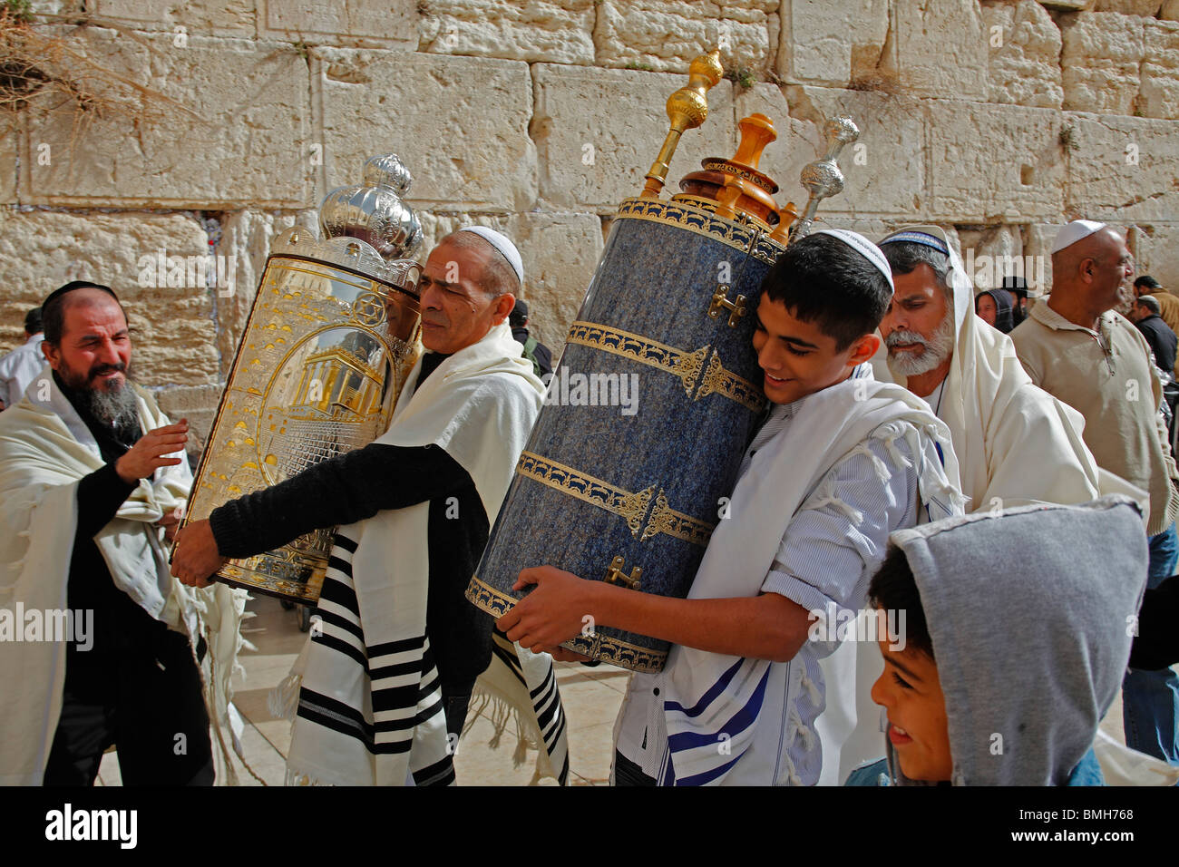 Israel,Jerusalem,Western wall of the Temple Mt.,Bar Mitzvah celebration,Torah Stock Photo