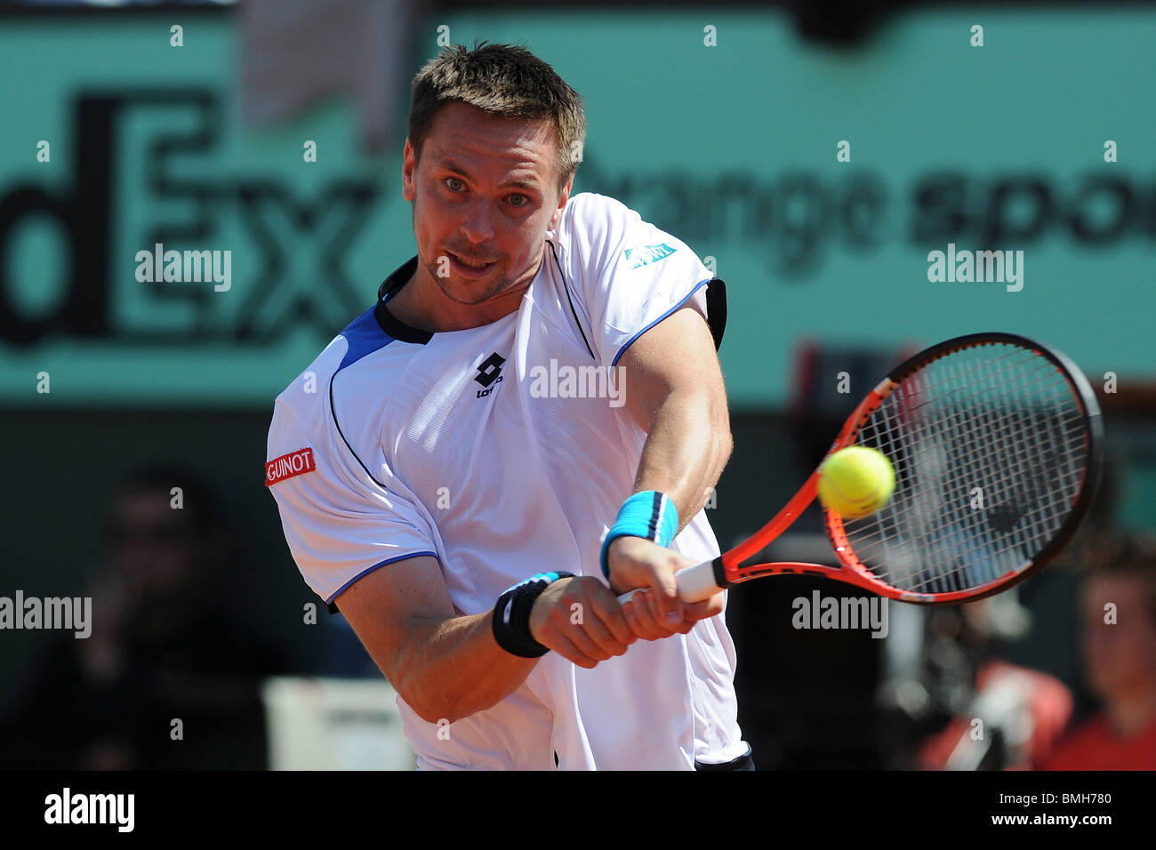 Robin Soderling (SWE) competing at the 2010 French Open Stock Photo