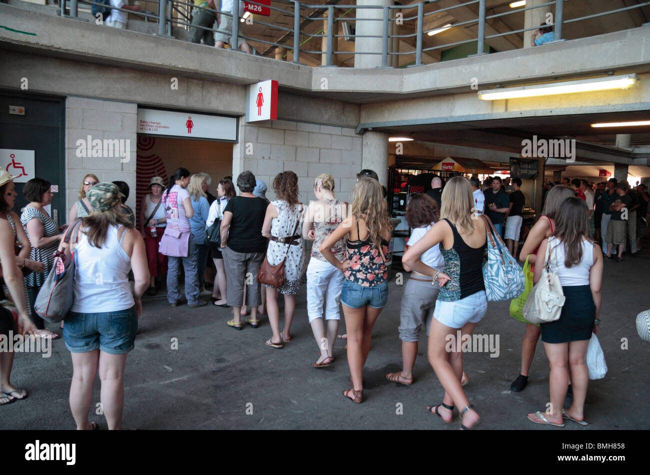 Women queuing for the ladies toilets at Twickenham Rugby Stadium, home