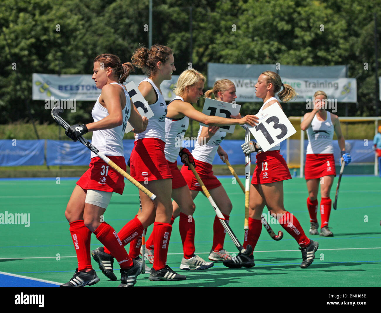 Player change in womens hockey Stock Photo