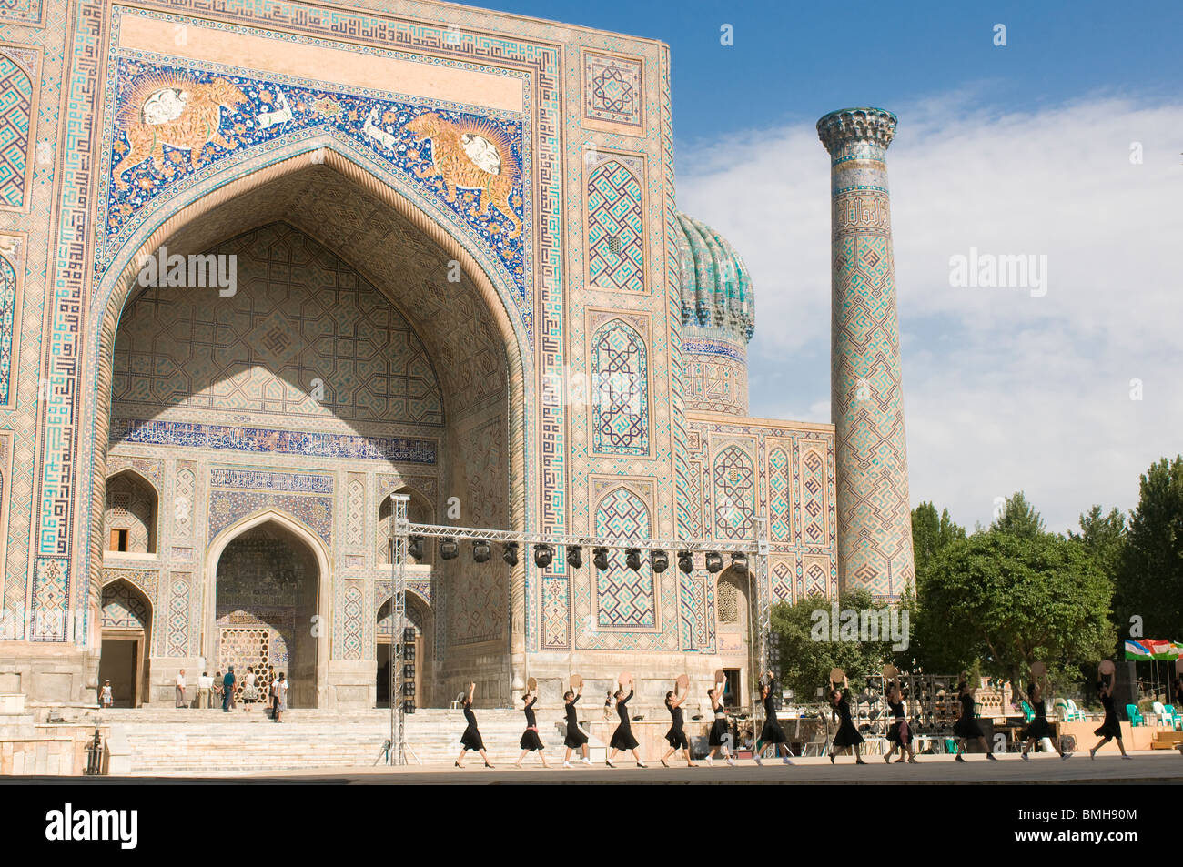 Young women preparing a dance, Registan, Samarkand, Uzbekistan Stock Photo