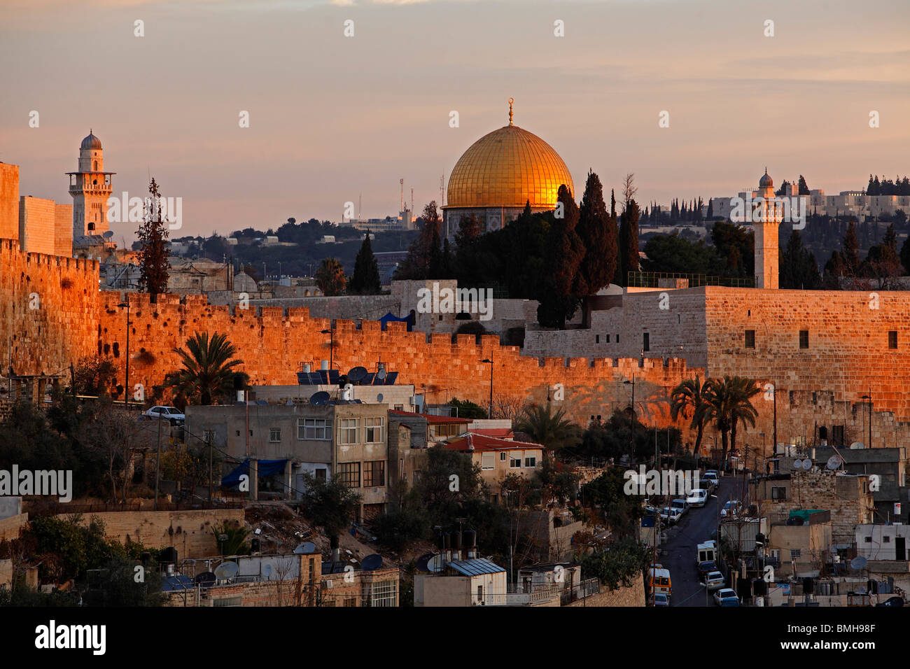 Israel,Jerusalem,Old City Wall,Dome of the Rock Stock Photo