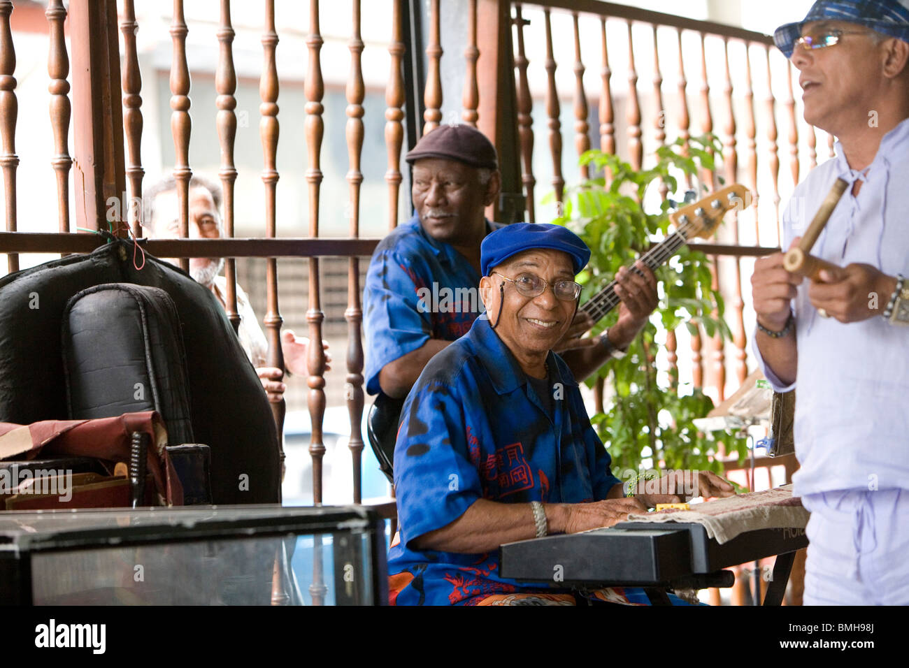 Musician from Buena Vista Social Club, Amarante, plays in a Havana cafe. Stock Photo