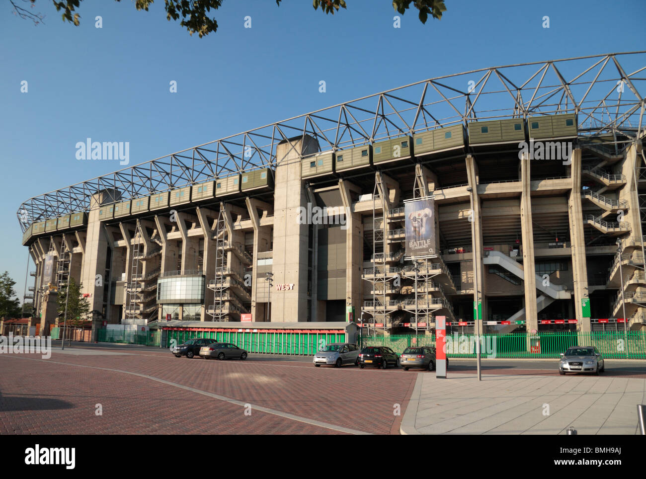 The West Stand of Twickenham Rugby Stadium, home of English International rugby, in south west London, UK.. August 2009. Stock Photo