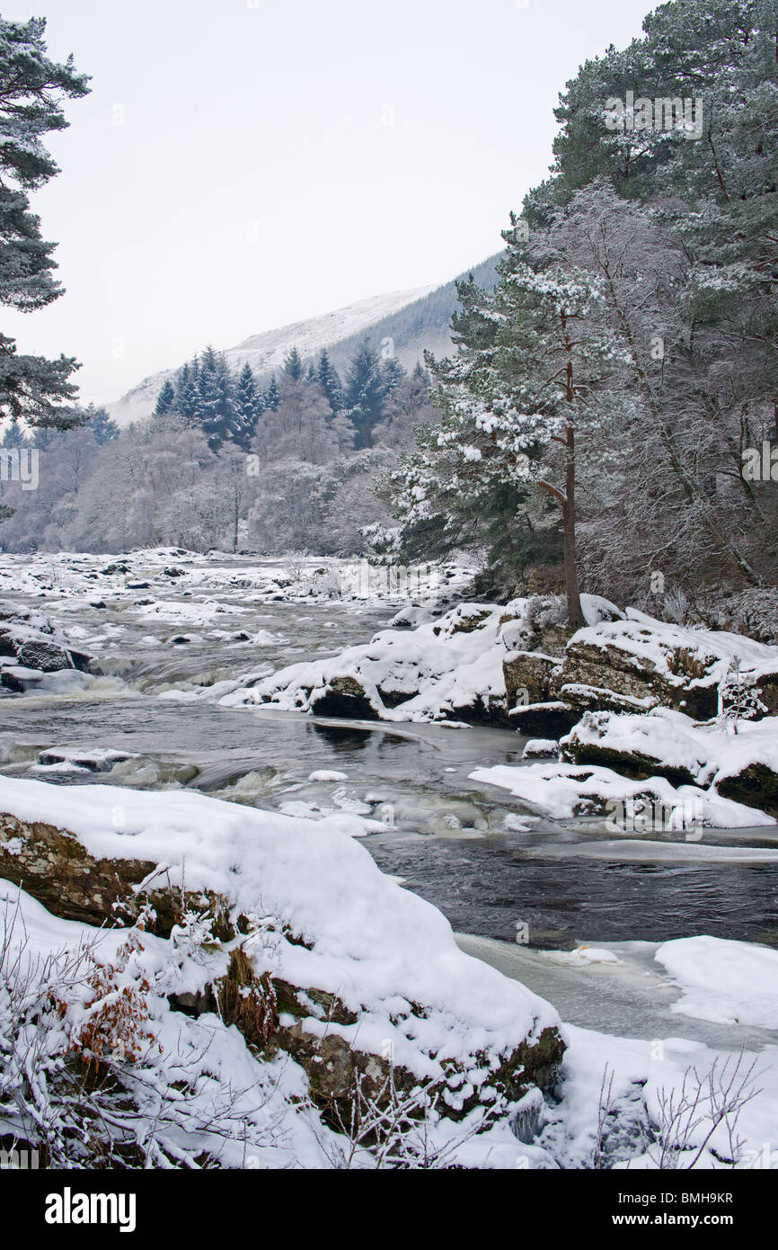 Falls of Dochart, snow, river, ice, winter, Killin, Scotland, December 2009 Stock Photo