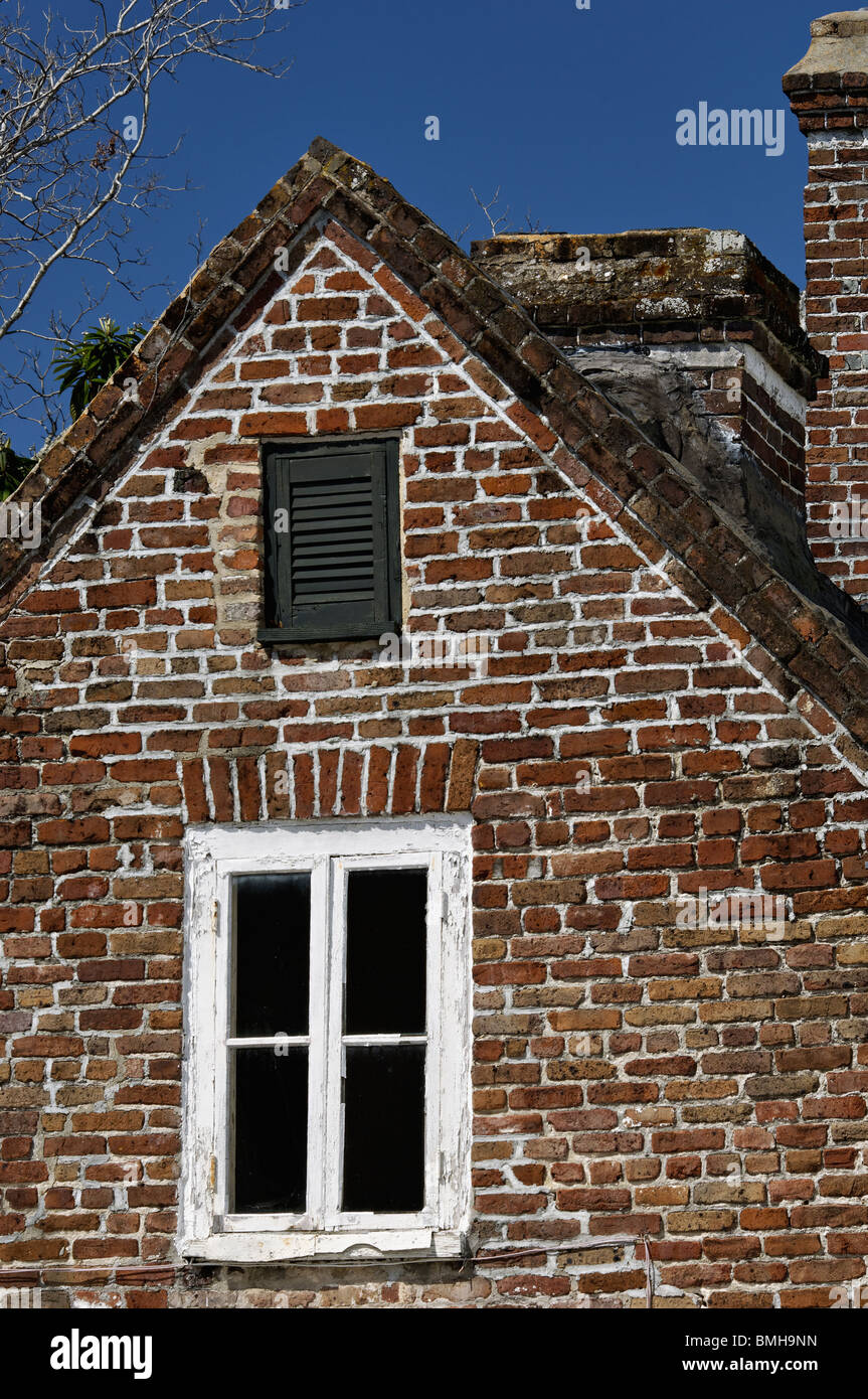Gable End and Chimney from Old Brick House in Charleston, South Carolina Stock Photo