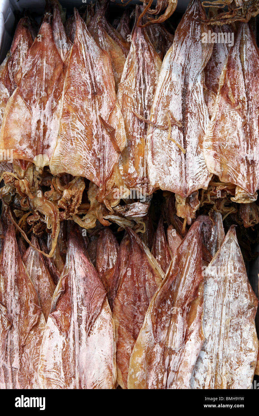 Dried Squid for sale at a Street Market, Luang Prabang, Laos Stock