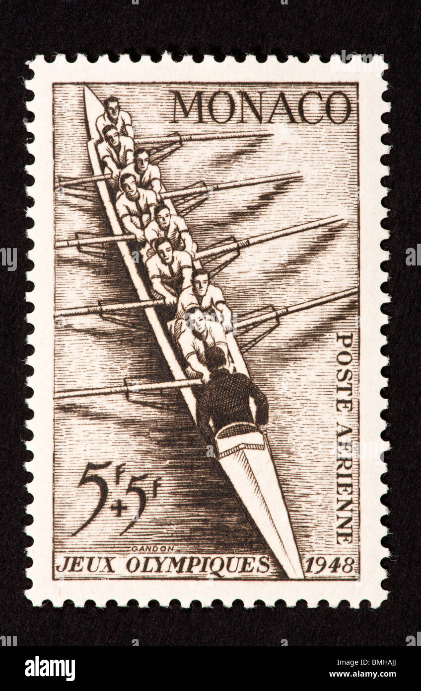 Postage stamp from Monaco depicting a rowing team, for the 1948 Olympic