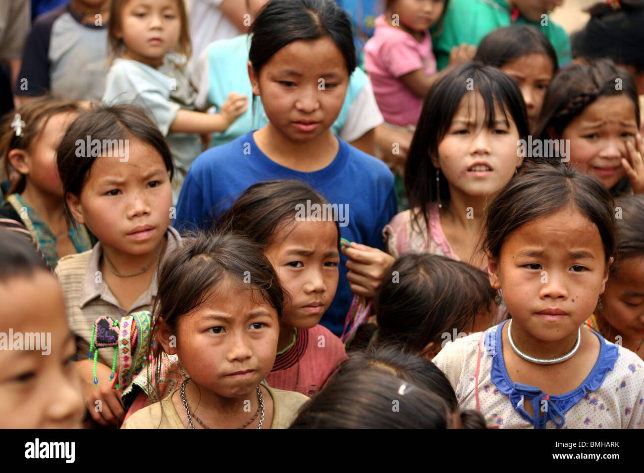 Hmong Children in a small village between Pakbeng and Luang Prabang, Laos. Stock Photo