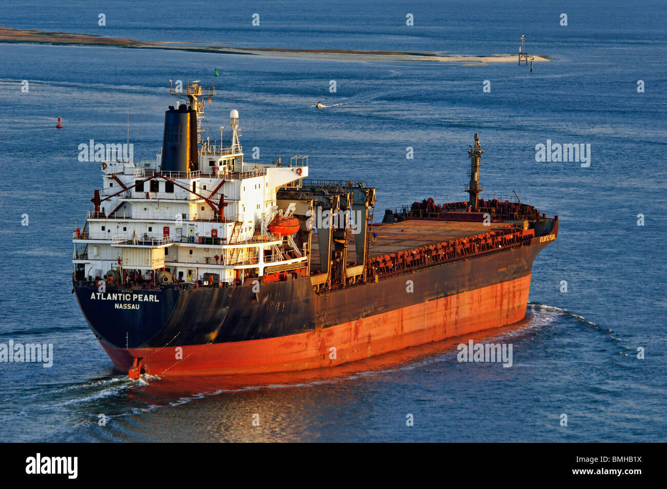 Cargo Ship in Charleston Harbor near Charleston, South Carolina Stock