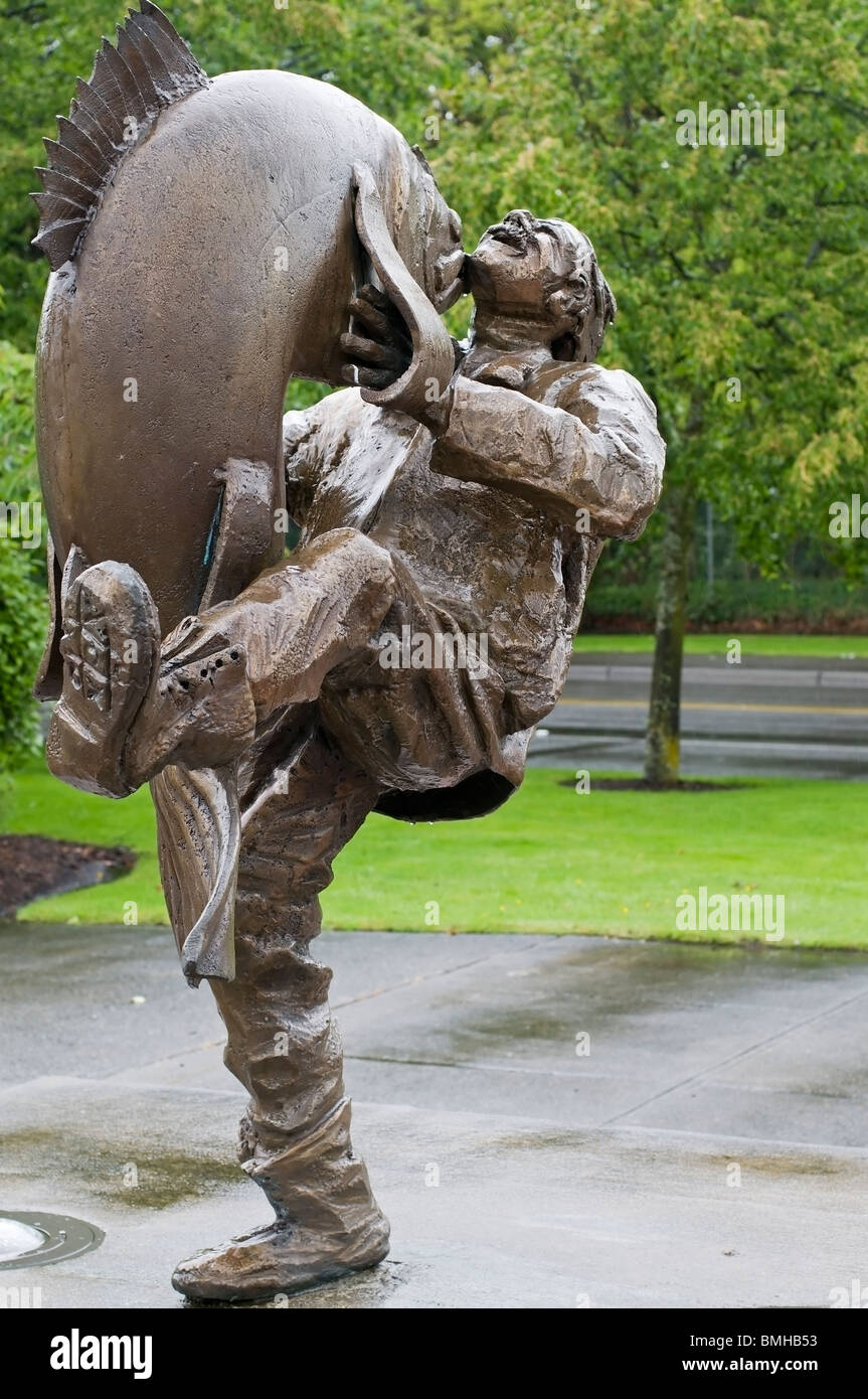 'The Big Catch' sculpture by Richard Beyer located in Des Moines, Washington. Stock Photo