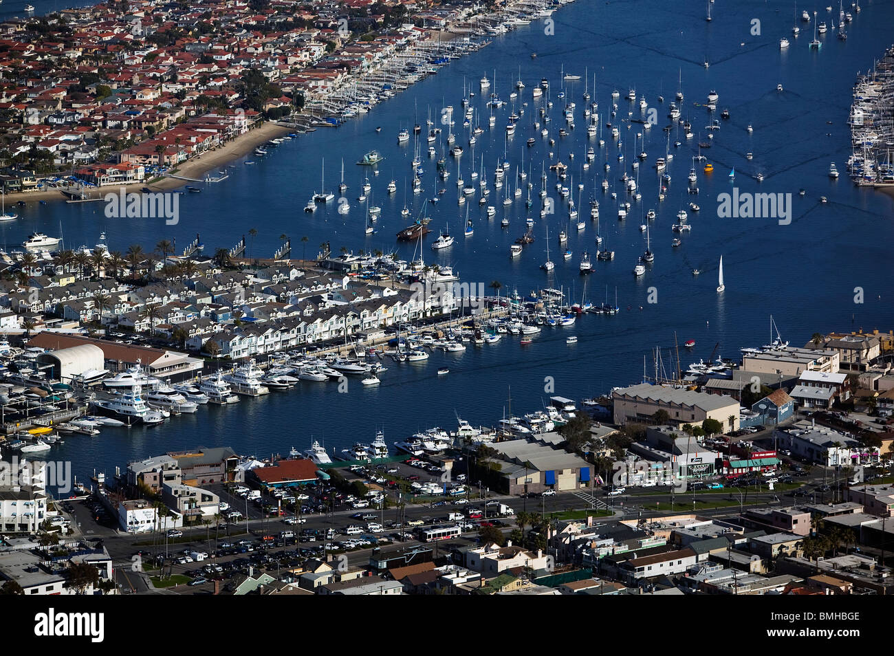 aerial view above Newport Beach Orange County California Stock Photo