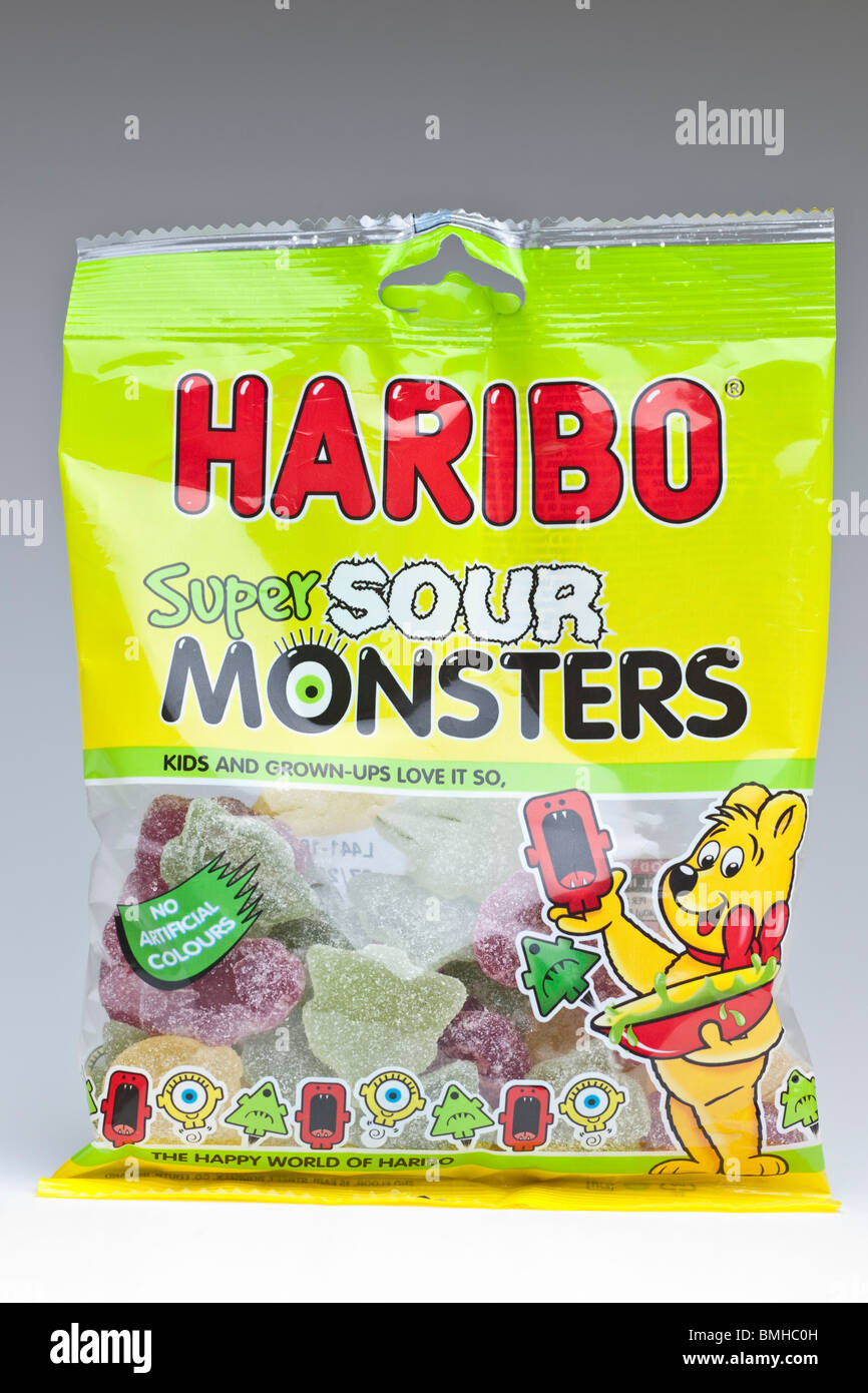 Bag of Haribo super sour monsters jelly sweets Stock Photo