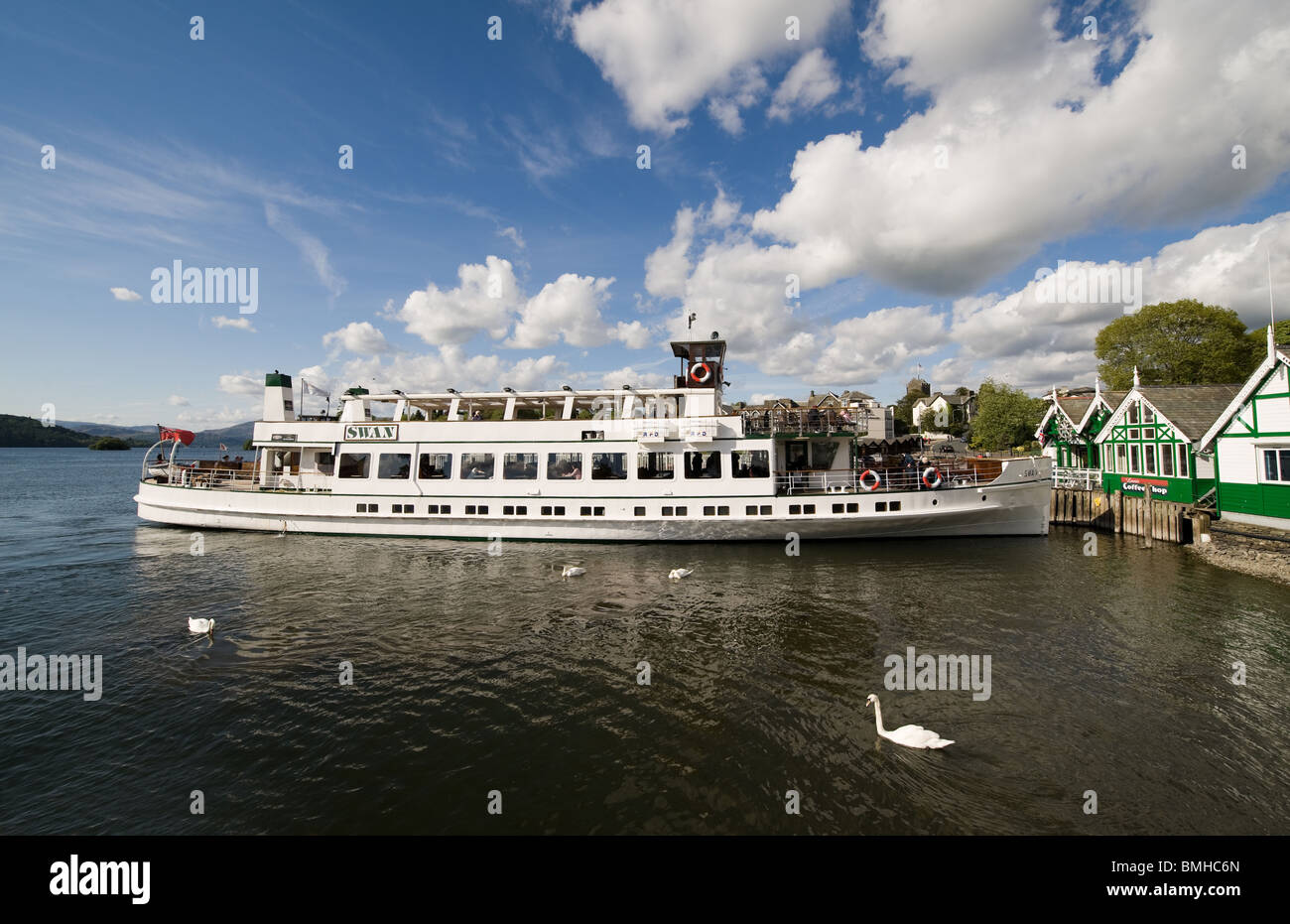 The Teal steamer boat docking at Bowness, Lake Windermere on a lovely
