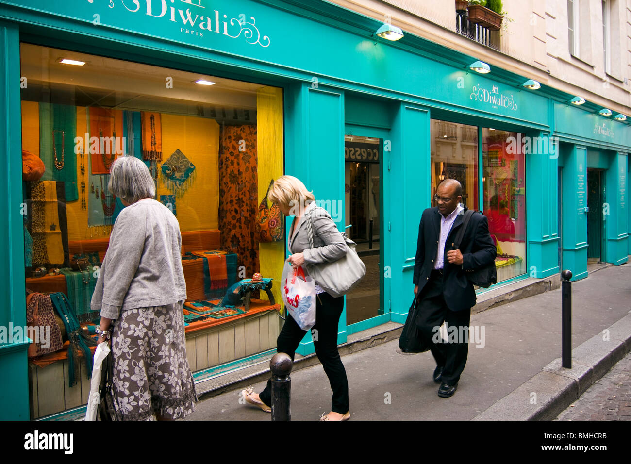 Window-shopping in Mouffetard district, Paris, France Stock Photo