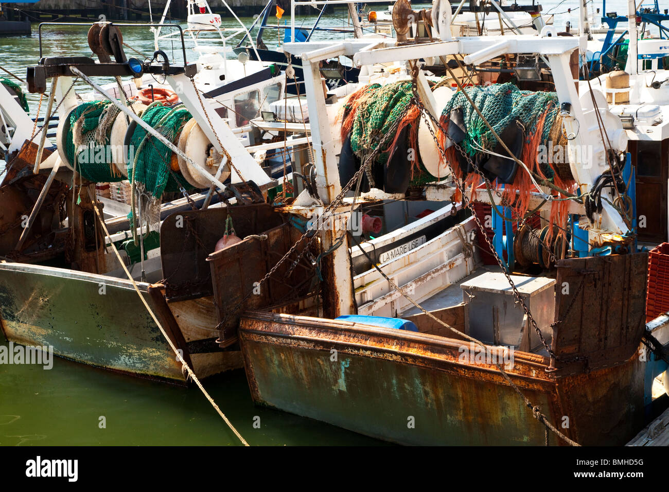 Fishing vessels in the port of Boulogne-sur-Mer in the Pas-de-Calais region of France Stock Photo