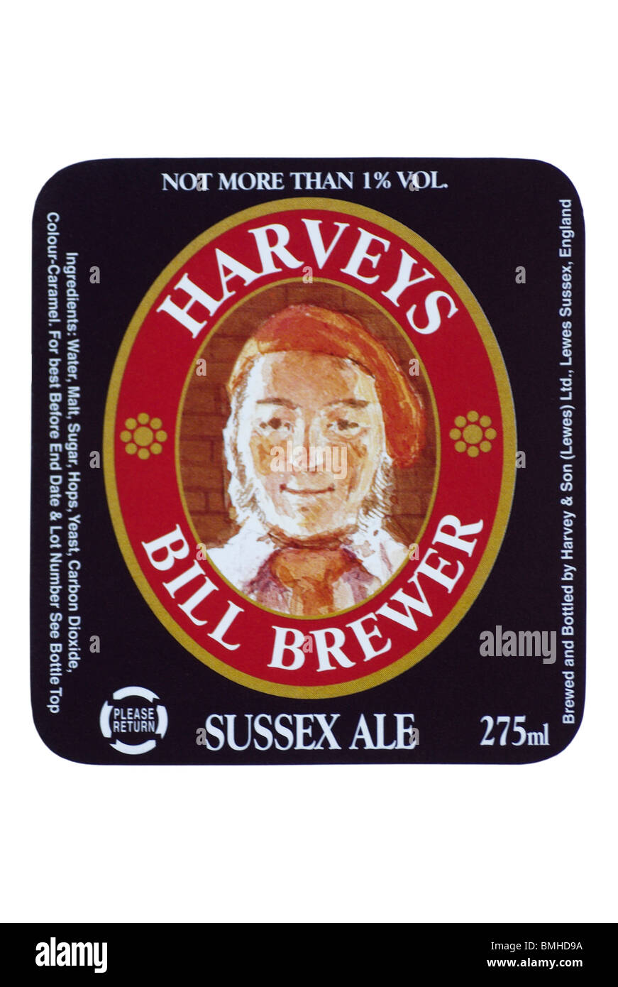 Harveys Bill Brewer (low alcohol Old Ale) Bottled Beer label - beer is still brewed @ June 2010. Stock Photo