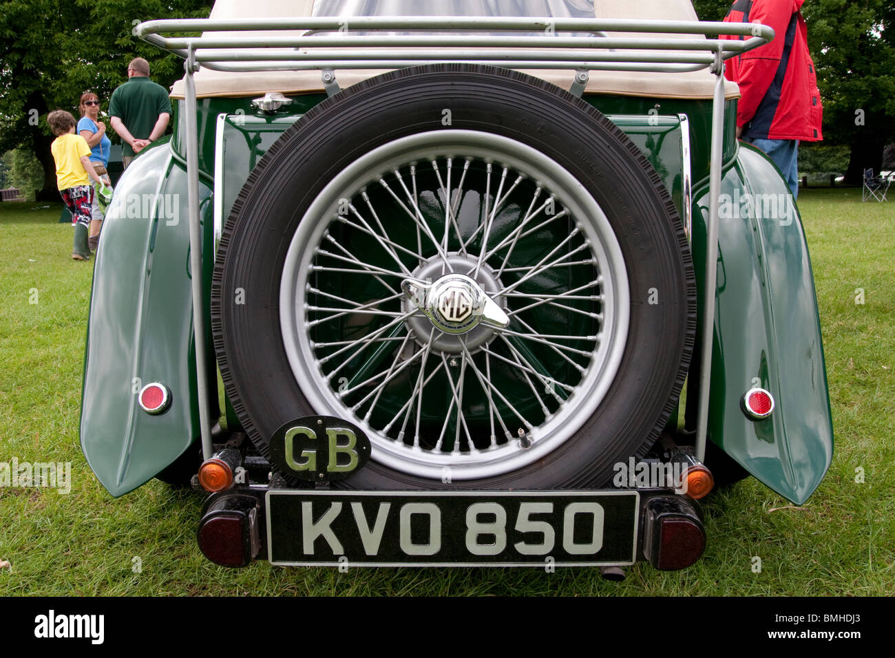 MG car wheel rear spokes tyre british classic Stock Photo