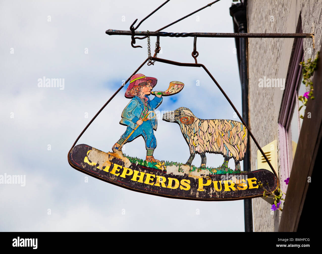 The Shepherds Purse traditional UK Pub signage at Whitby, North Yorkshire, UK Stock Photo