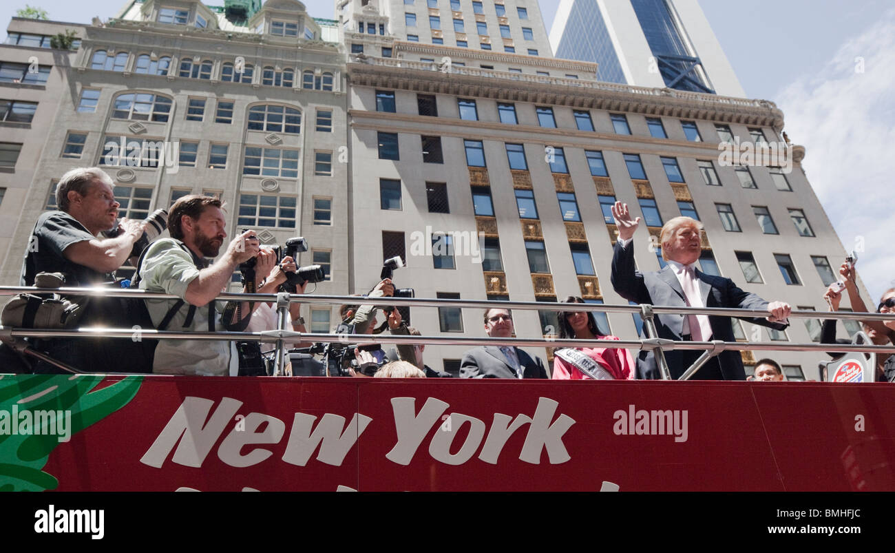 Donald Trump on double-decker bus in New York City 8 June 2010, Trump is now President of the United States of America. Stock Photo