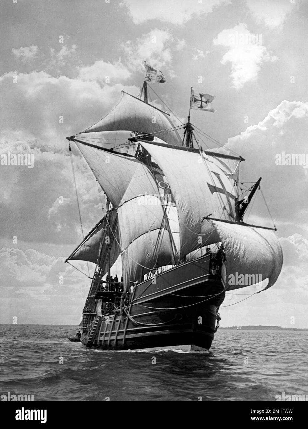 Spanish caravel Santa Maria - Replica of Columbus Ship that sailed to the New World , circa 1907 Stock Photo