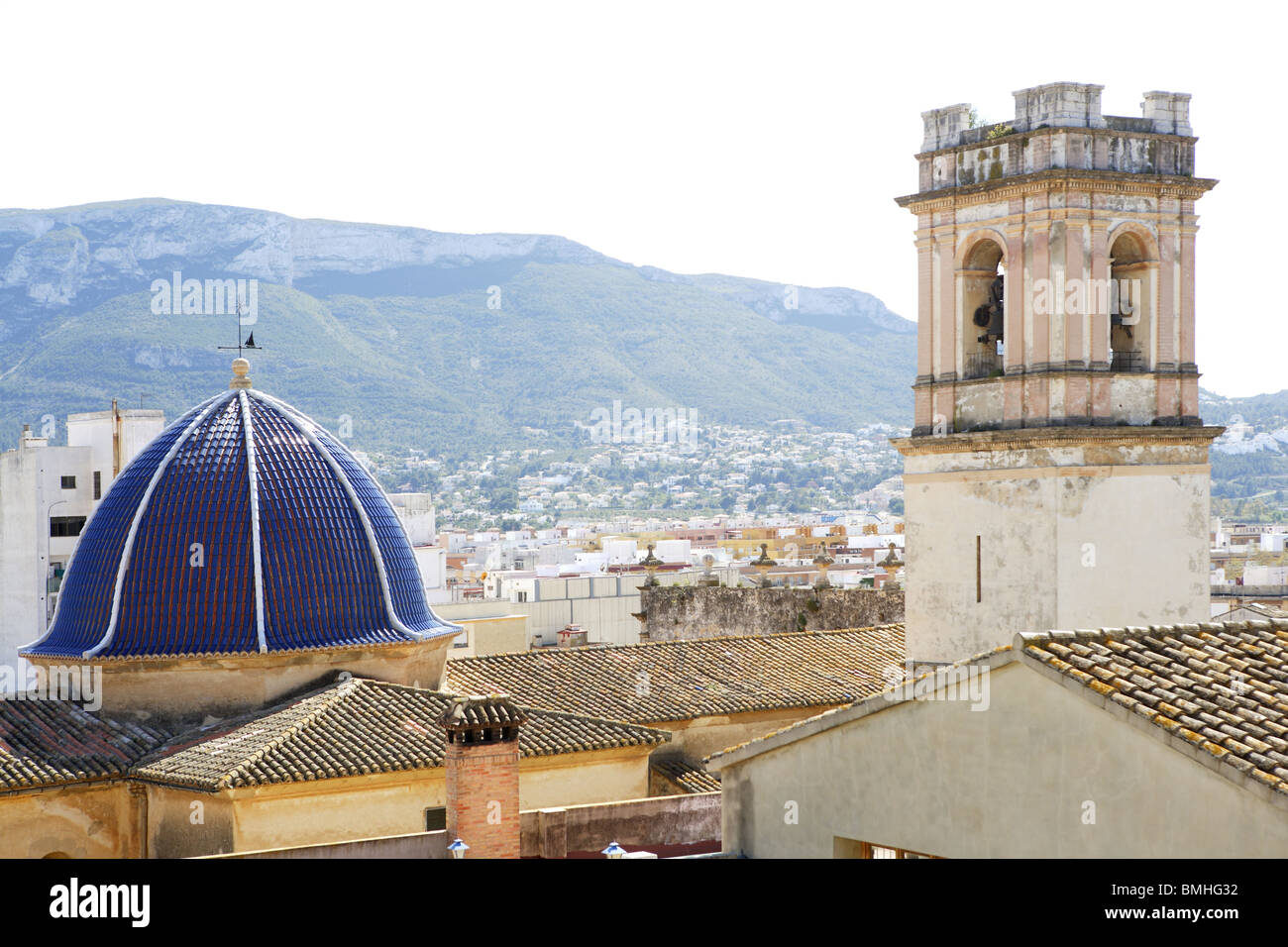 Denia alicante view from castle blue church dome and belfry Stock Photo