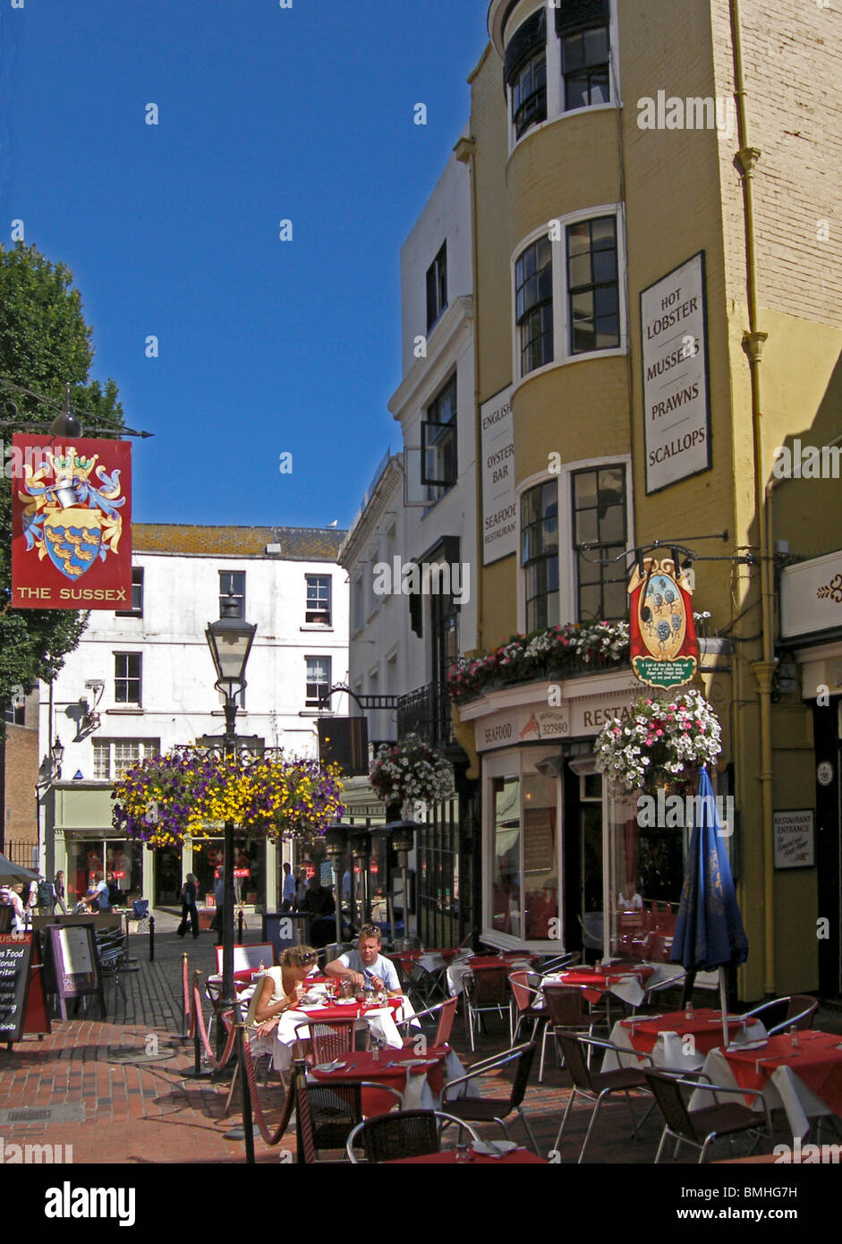 Alfresco Dinning in The Lanes, Brighton, East Sussex, England, UK, Great Britain Stock Photo