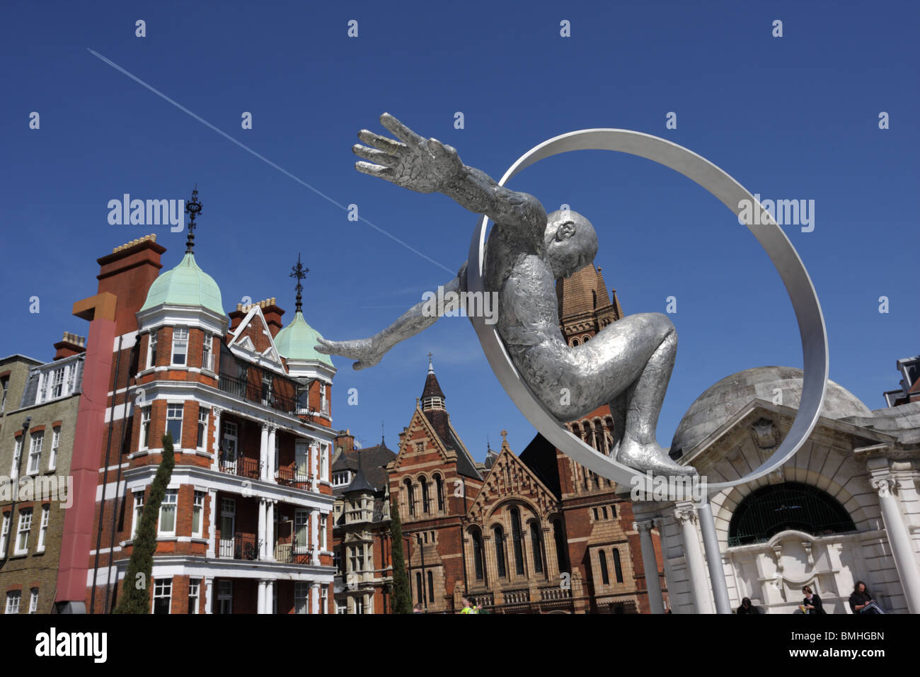 Volare(meaning freedom) by Lorenzo Quinn son of the late Anthony Quinn in Brown Hart Gardens in London`s West End. Stock Photo
