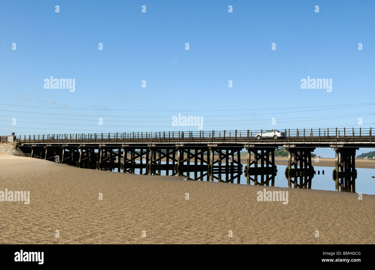 Wooden Toll Bridge over the River Dwyryd Estuary. Penrhyndeudraeth