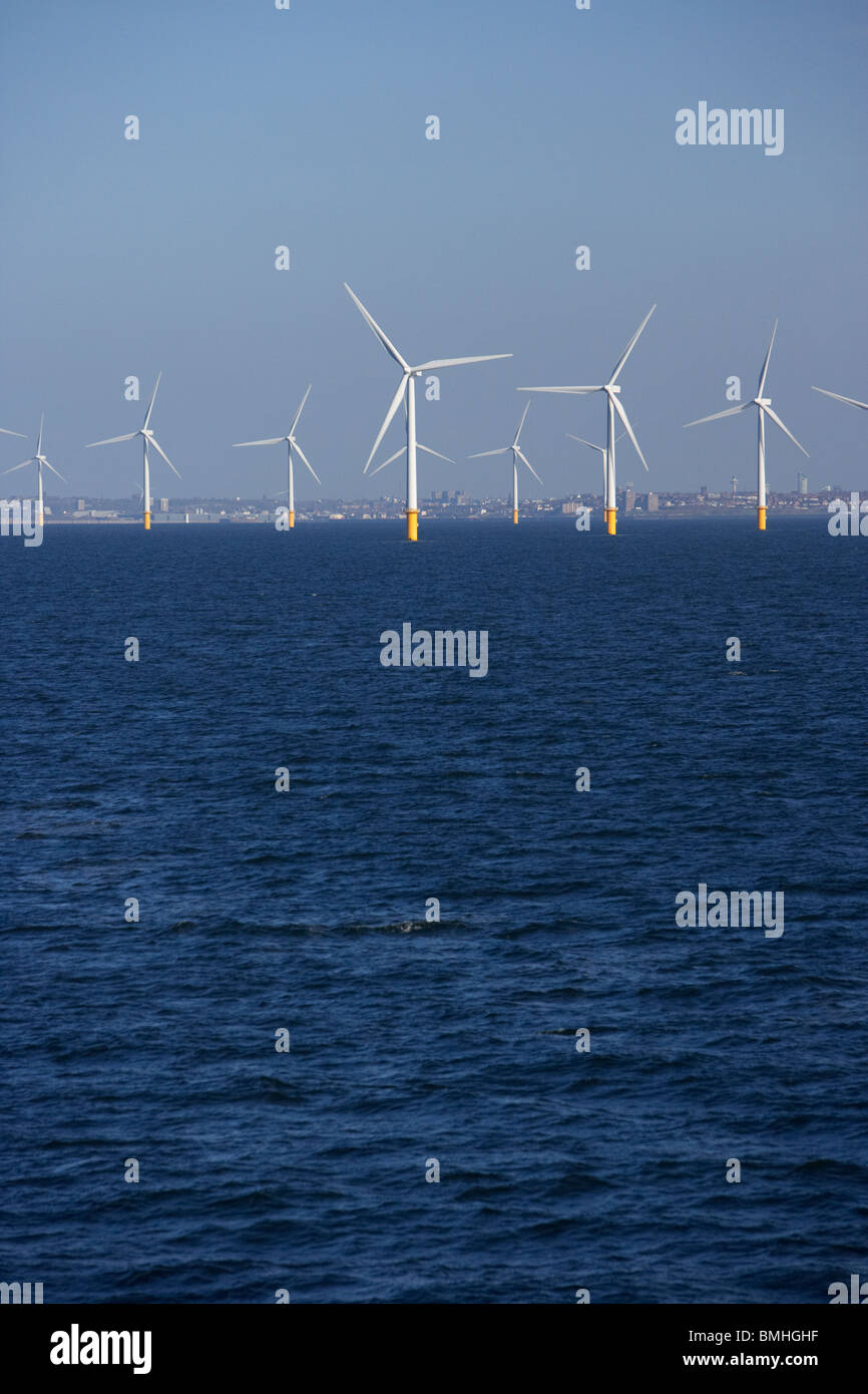 Burbo bank offshore wind farm off the wirral shoreline in the irish sea merseyside uk Stock Photo