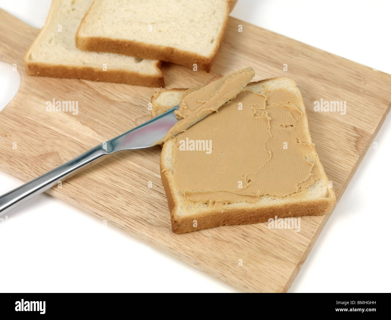 Peanut butter spread on white bread Stock Photo Alamy