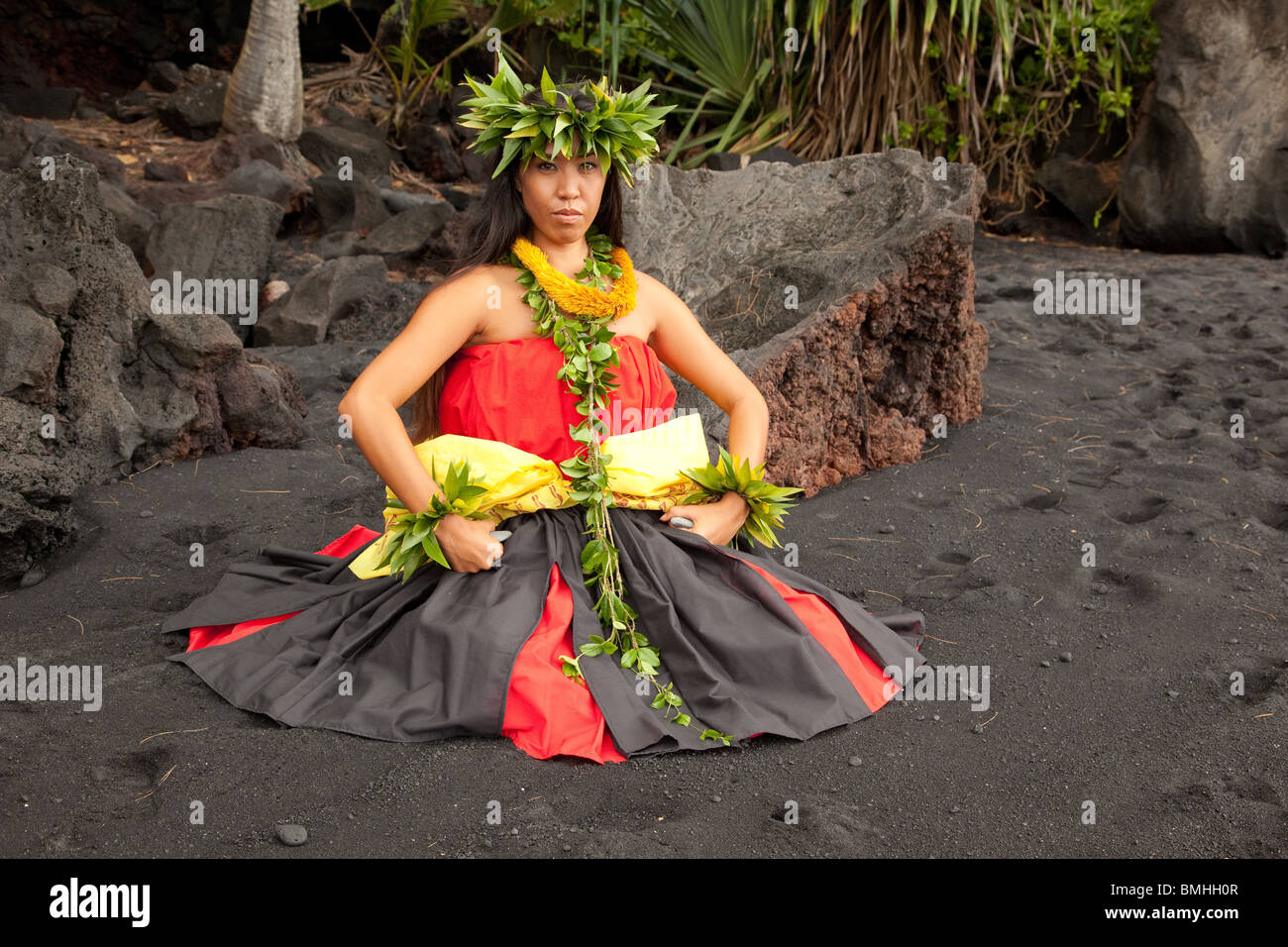 Female Hawaiian hula dancer Stock Photo