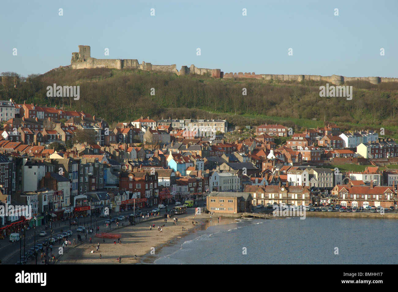 Castle and South Bay, Scarborough, North Yorkshire, England, UK Stock Photo