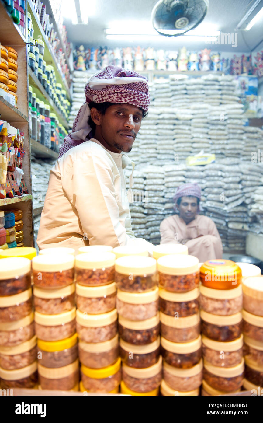 Market trader in Mutrah Souk, Muscat, Oman Stock Photo