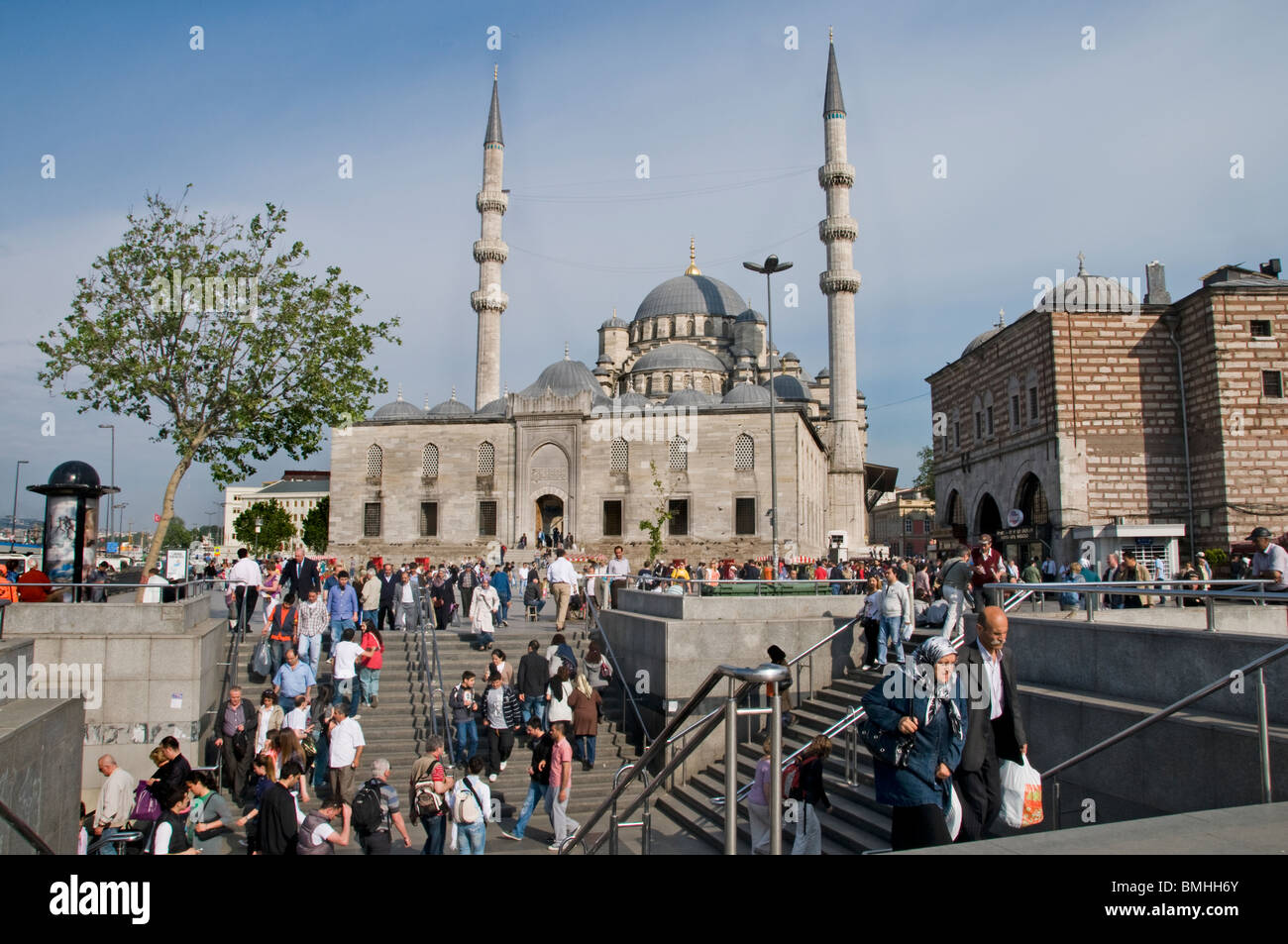 Istanbul Eminonu near  Galata bridge Mosque Yeni Camil Meydani Eminonu Stock Photo