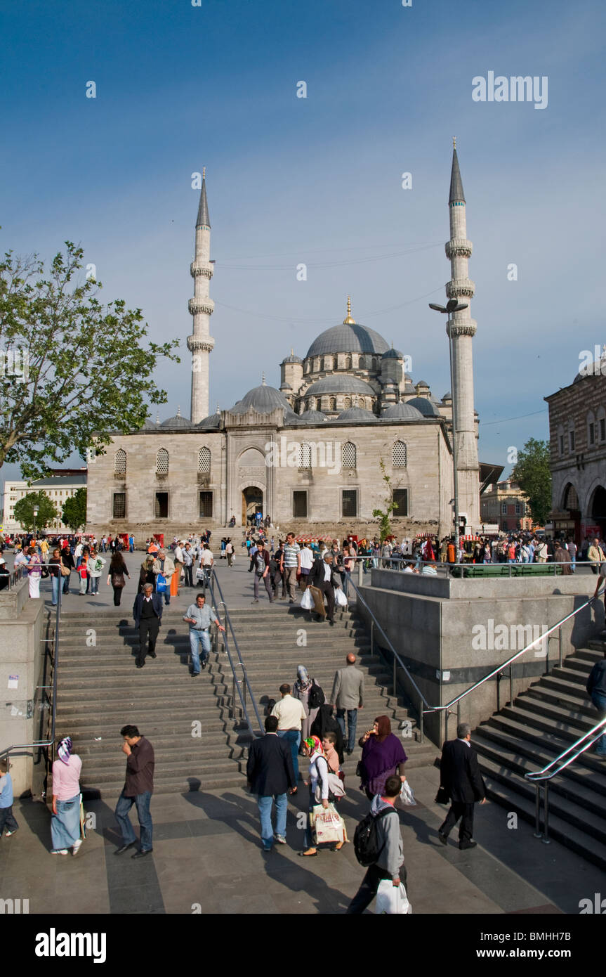 Istanbul Eminonu near  Galata bridge Mosque Yeni Camil Meydani Eminonu Stock Photo