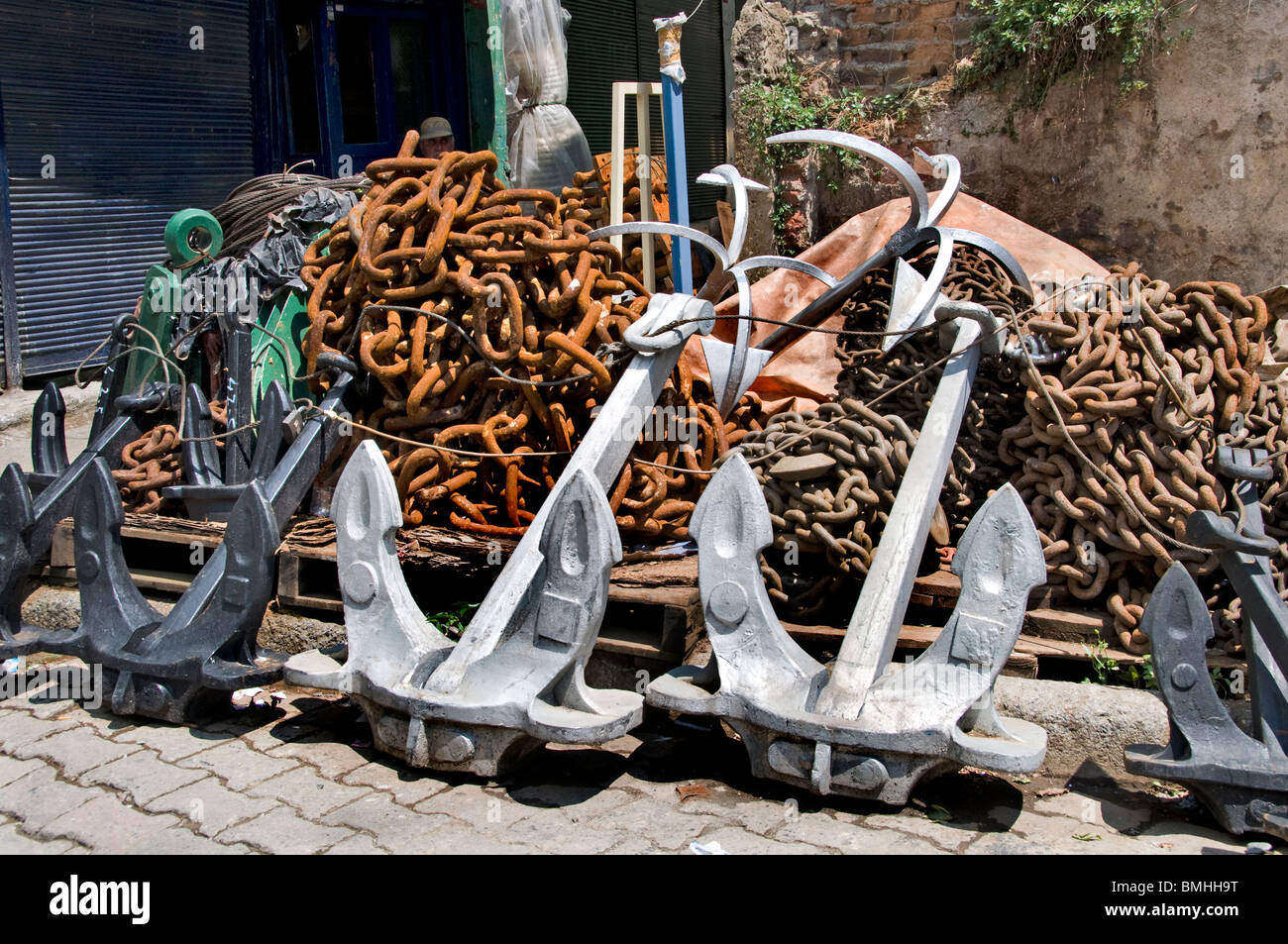 Istanbul Turkey Fishing Shop store port fish Galata Bridge Stock Photo