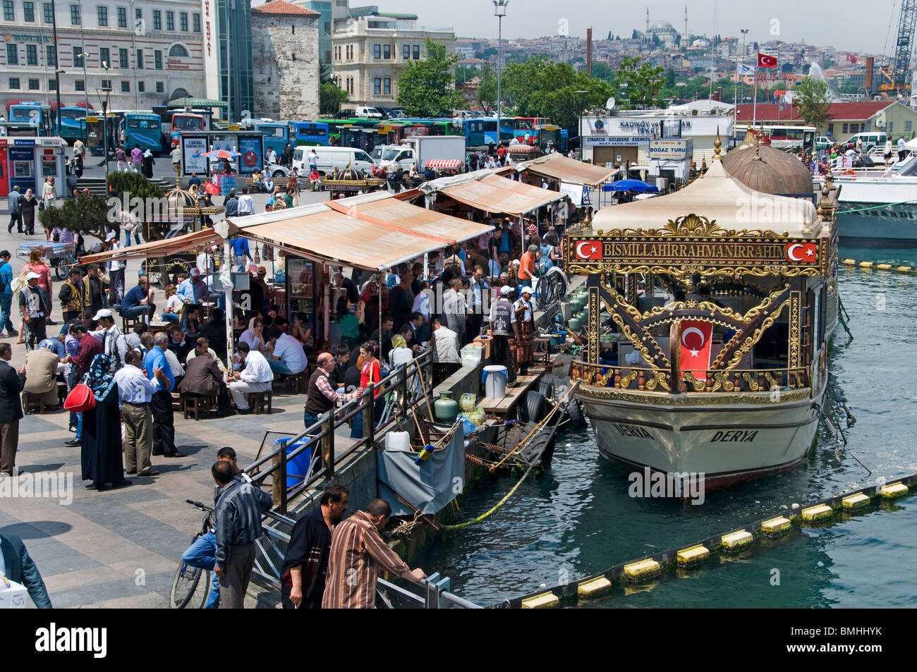 Istanbul Restaurant terrace boats Golden Horn Galata bridge waterfront