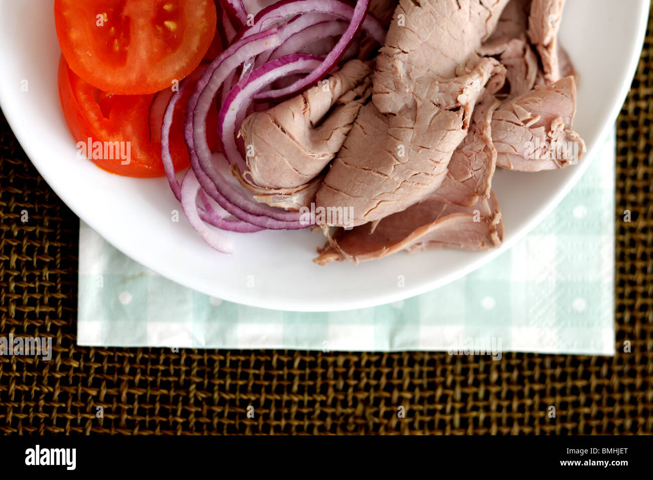 Fresh Cold Roast Beef Salad With No people And A Clipping Path Stock Photo